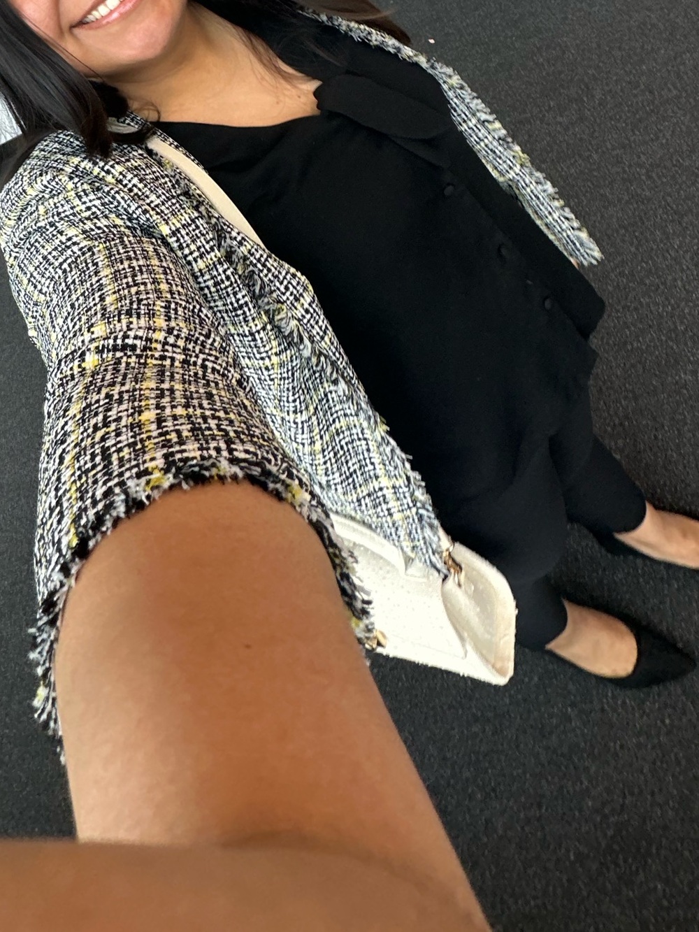 Kasper Tweed Cropped Jacket in Black, White & Yellow